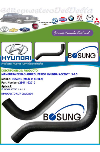 Manguera De Radiador Superior Hyundai Accent 1.3-1.5