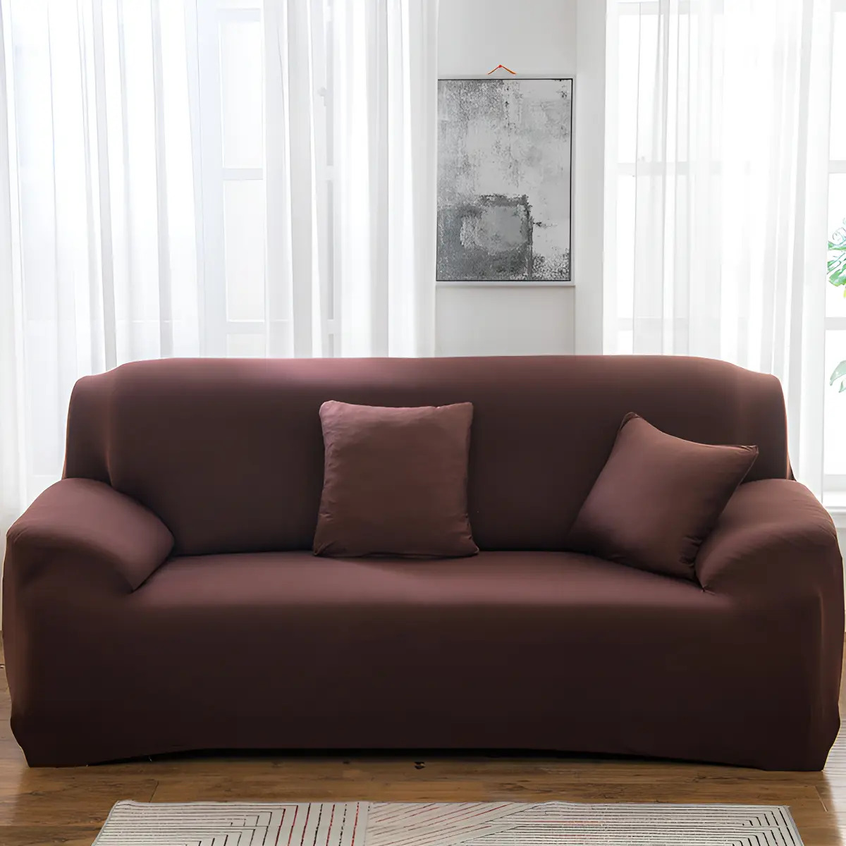 Funda Elástica Sofá Cubre Protector Sillon 3 Plazas Lavable Color Café Topfuture Tf-230