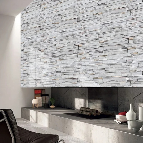 Imagen 5 de 7 de Papel Tapiz De Piedra Laja Gris Ladrillo Autoadherible Pared
