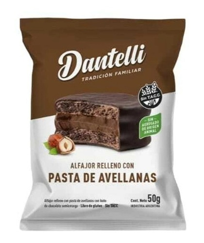Alfajor Con Pasta De Avellanas Sin Tacc Dantelli X 12 U