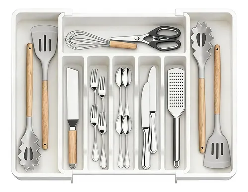 Porta Talher Organizador Gaveta Cozinha Divisória Ajustável Branco