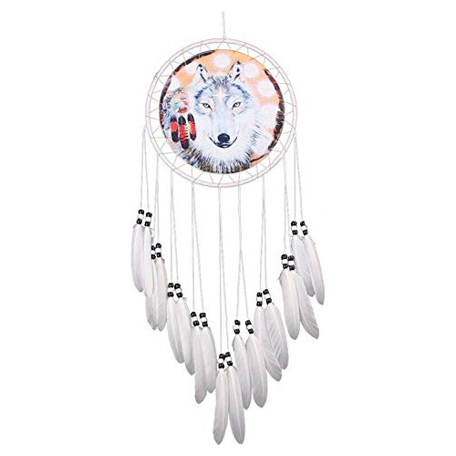 Dream Catcher Mano Lobo Blanco Pluma Decoración