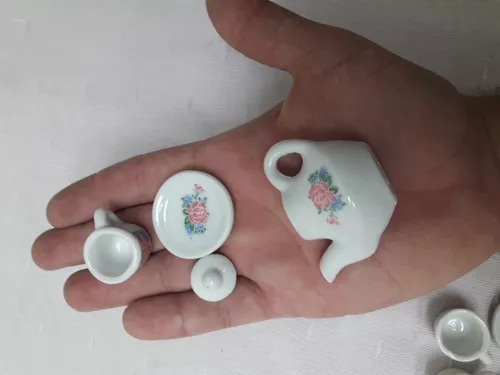 Miniatura porcelana jogo chá café flores rainha