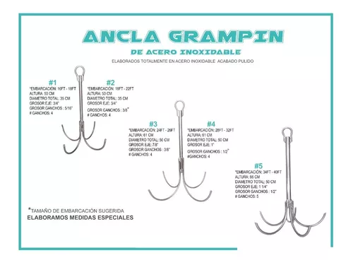 Ancla Grampin O Rezon En Acero Inoxidable Lancha Embarcacion en venta en  Mérida Yucatán por sólo $ 1,549.00 -  Mexico