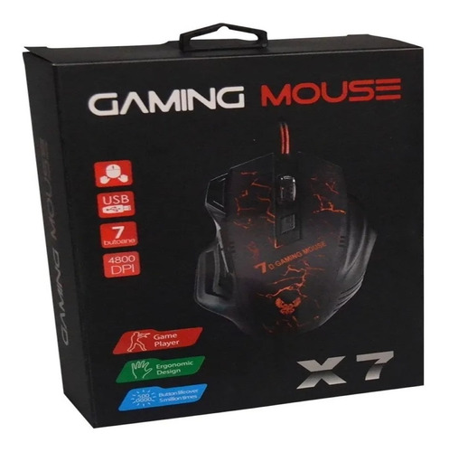 Imagen 3 de 3 de Mouse Gaming X7 Usb 7 Botones Óptico Luz Led Multi 4800dpi