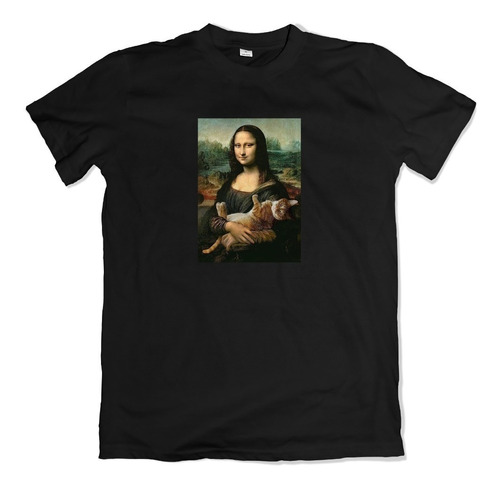 Camiseta Gato Mona Lisa Segurando Engraçado