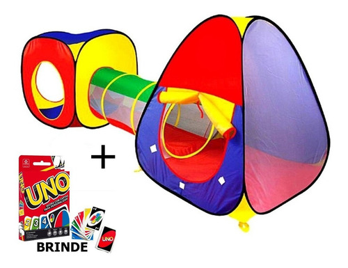 Imagem 1 de 4 de Toca Barraca Infantil Com Túnel 3x1 + Baralho Uno De Brinde