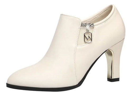Botas De Tacón Alto Con Cremallera Y Tacón Grueso Para Mujer