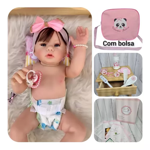 Boneca Bebê Reborn Loira Com Cílios Roupa Rosa 16 itens na Americanas  Empresas