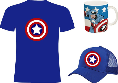 Camiseta + Gorra + Mugs Combo Capitán América 