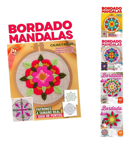 Kit 5 Revistas Bordado Mandalas Relax Moldes Tamaño Real 