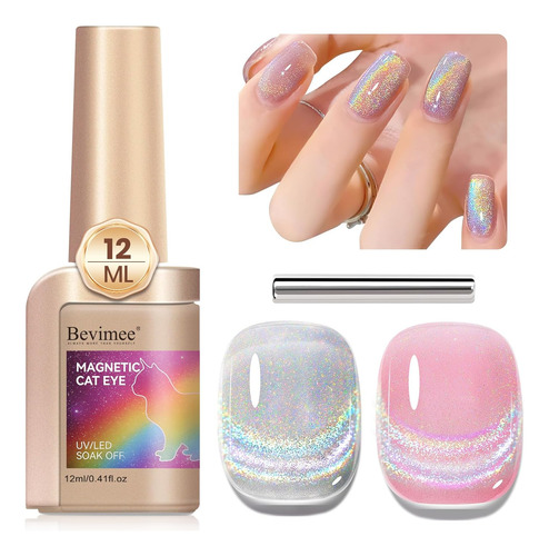 Bevimee Rainbow Cat Eye Gel Nail Esmalte 12 Ml Silver Glitte