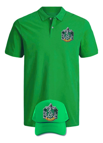 Camiseta Tipo Polo Slyterin Harry Obsequio Gorra Serie Green