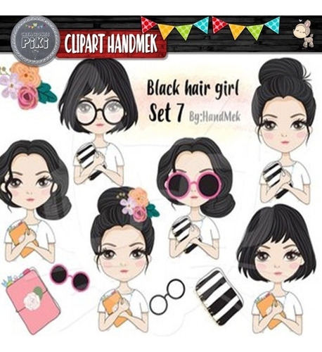 Pack Imagenes Tiernas Niñas Pelo Negro Moda S7 +  A1