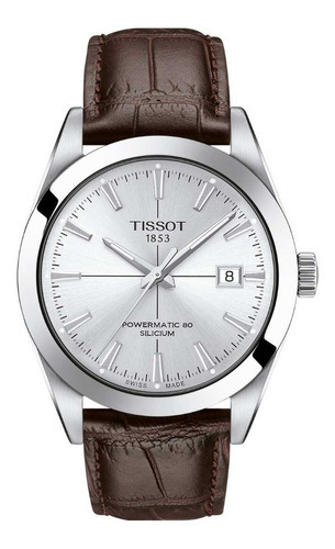 Reloj Hombre Tissot Gentleman Automatic Silicium | Piel Café Color De La Correa Marrón Color Del Bisel Acero Color Del Fondo Plateado