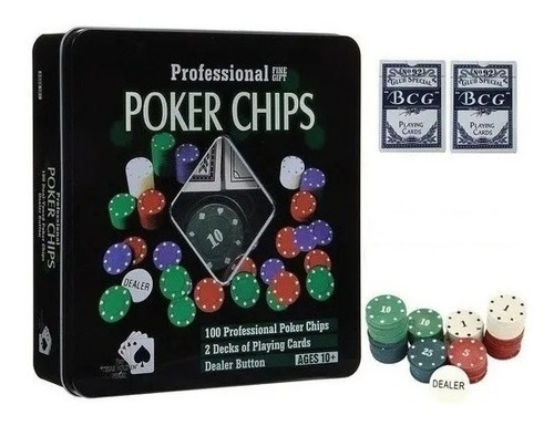 Juego Poker Texas Holdem 100 Fichas Caja + 2 Mazos Naipes