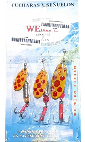 Kit Cucharas Giratorias Wemps #2 #3 Y #4 Tarucha Trucha Color Falso Cardenal