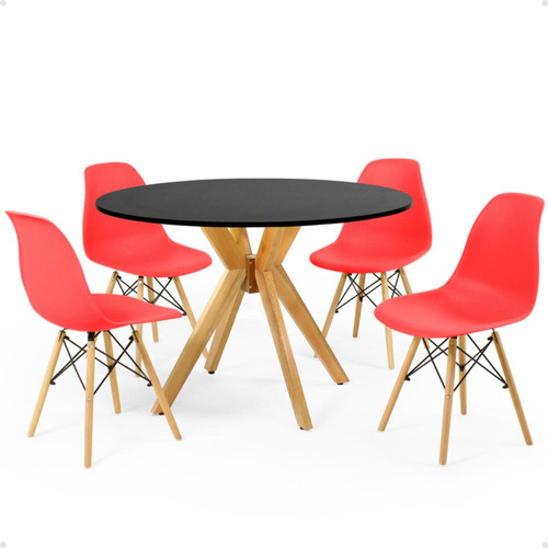 Mesa De Jantar Marci Preta 100cm + 4 Cadeiras Eames Eiffel Cor Vermelho