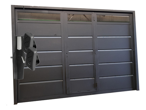 Portón Levadizo 3 X 2.05 Con Motor Chapa 18 Puerta Postigo Gris Oscuro