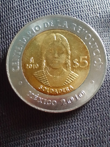 Moneda De Cinco Pesos,soldadera,brillo Original.