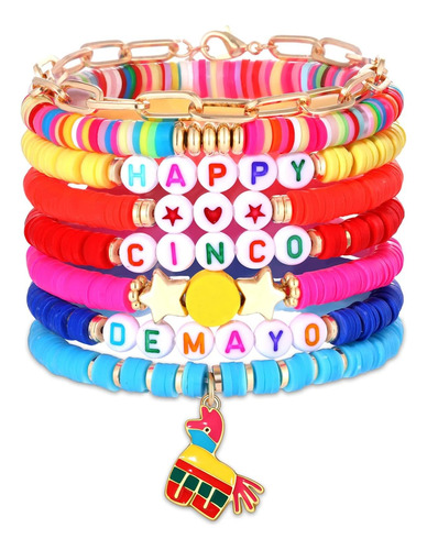 Faerliiry Pulseras De Fiesta Mexicana Cinco De Mayo Heishi P