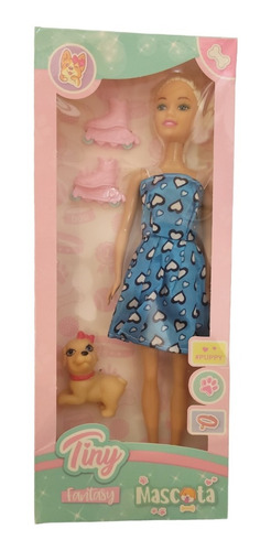 Muñeca Tiny Fashion + Perro Y Patines Accesorios Nenas Juego