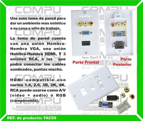 Imagen 3 de 6 de Tapa De Acceso Uniones Hd Vga Y Rca Ref: Fac09 Computoys Sas