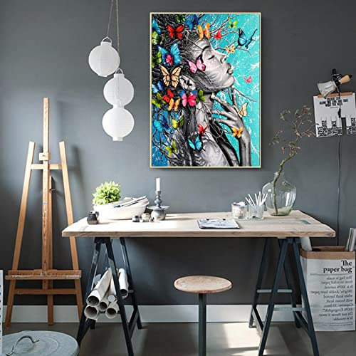 Cartel De Mujer Negra Y Mariposa Decoración De Habitac...