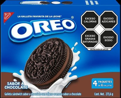 Caja Con 4 Paquetes Galletas Oreo Chocolate 6 Unidades C/u