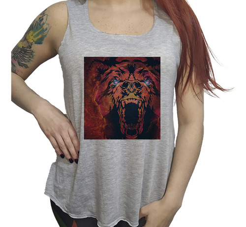 Musculosa Dama Oso Rugido Colores Arte Visual Furioso M5