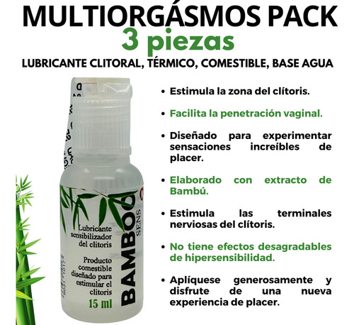 Lubricante Gel Base Agua Multiorgásmico Clitoral 3 Pz Pack Sabor Fresa