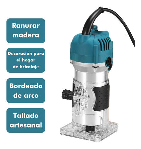 Router de inmersión QueenTrade 039476, 800 W, 110 V, 30 000 RPM, profundidad de corte de 8 mm, incluye 15 brocas y 2 escobillas de carbón, diseño compacto de 1 kg.