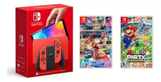 Nintendo Switch Oled 64gb Y Juegos Mariokart8, Mario Party Color Rojo