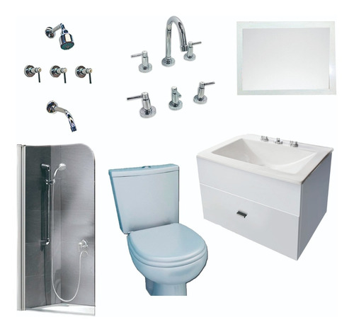 Combo Baño Vanitory 60cm Mampara Griferia Espejo-cuotas