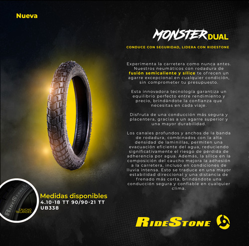 Cubierta Moto Ridestone 90 90 21 Monster Dual Tt 63p