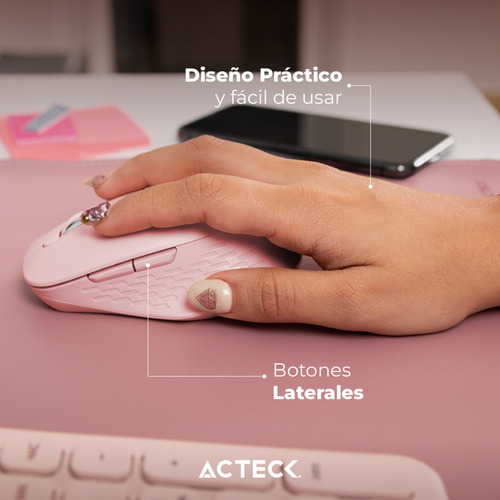 Mouse Acteck Flow Mi480 1600dpi 6 Botones Inalambrico Rosa