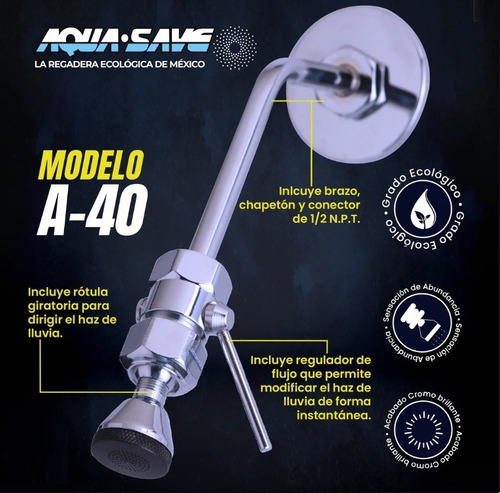 Regadera Para Baño Aqua Save Confort A-40 C/brazo Y Chapeton Acabado Brillante Color Cromo