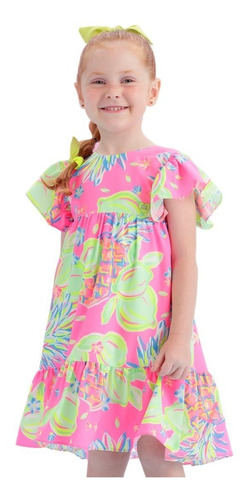 Vestido Infantil Mon Sucré Pink Neon Tropical Mood 21050