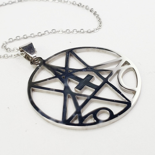 L Collar Dije Pentagrama Cruz Invertida Plateado Acero