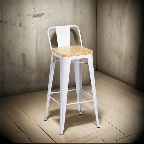 Taburete Tolix Madera Con Respaldo 66cm