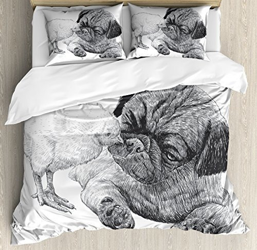 Anbesonne Pug Duvet Cover Set, Picture Of A Pug And 8zn6i