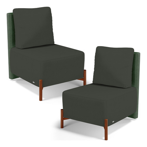 Lyam Decor Hungría Verde-musgo Linho Kit 2 Poltronas Sala De Estar 