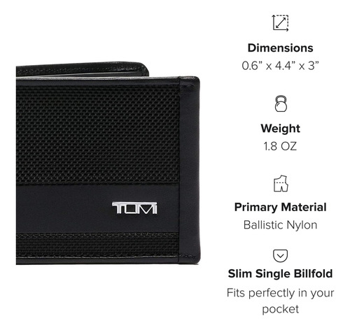 Billetera Tumi Alpha Slim, Monedero Individual, De Nailon Ba