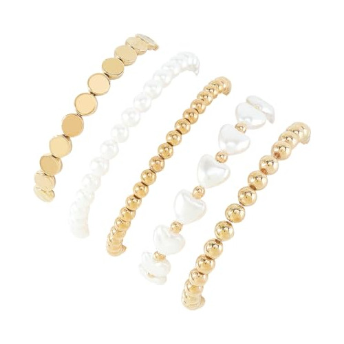 Pulsera Elástica De Perlas Y Oro 14k Para Mujer