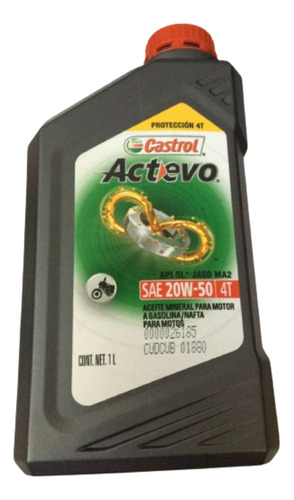Aceite Castrol Mineral Actevo 4t 20w 50 Centro Motos