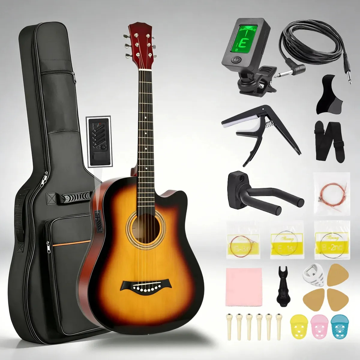 Eléctrica Guitarra Acústica Clasica De 38 Inch Y Accesorios Color Del Atardecer Orientación De La Mano Diestro