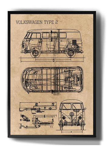 Quadro Decorativo Volkswagen Kombi Desenho Vintage