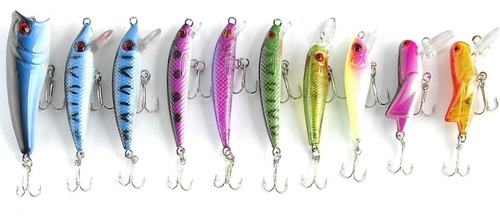 Hopemob Pack De 10 Señuelos Popper Para Pesca En Rio Mar Y Lagunas Colores Llamativos Exitosa Pesca Color