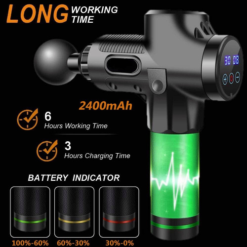 Imagen 2 de 10 de Pistola Masajeadora De Músculos 30 Velocidades Pantalla Lcd