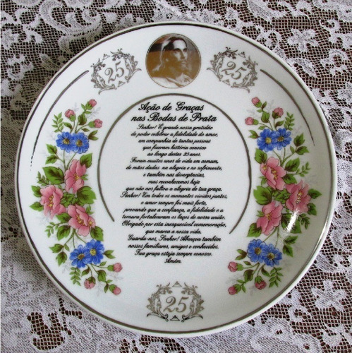 Prato Para Bodas De Prata Porcelana Com Oração 27cm